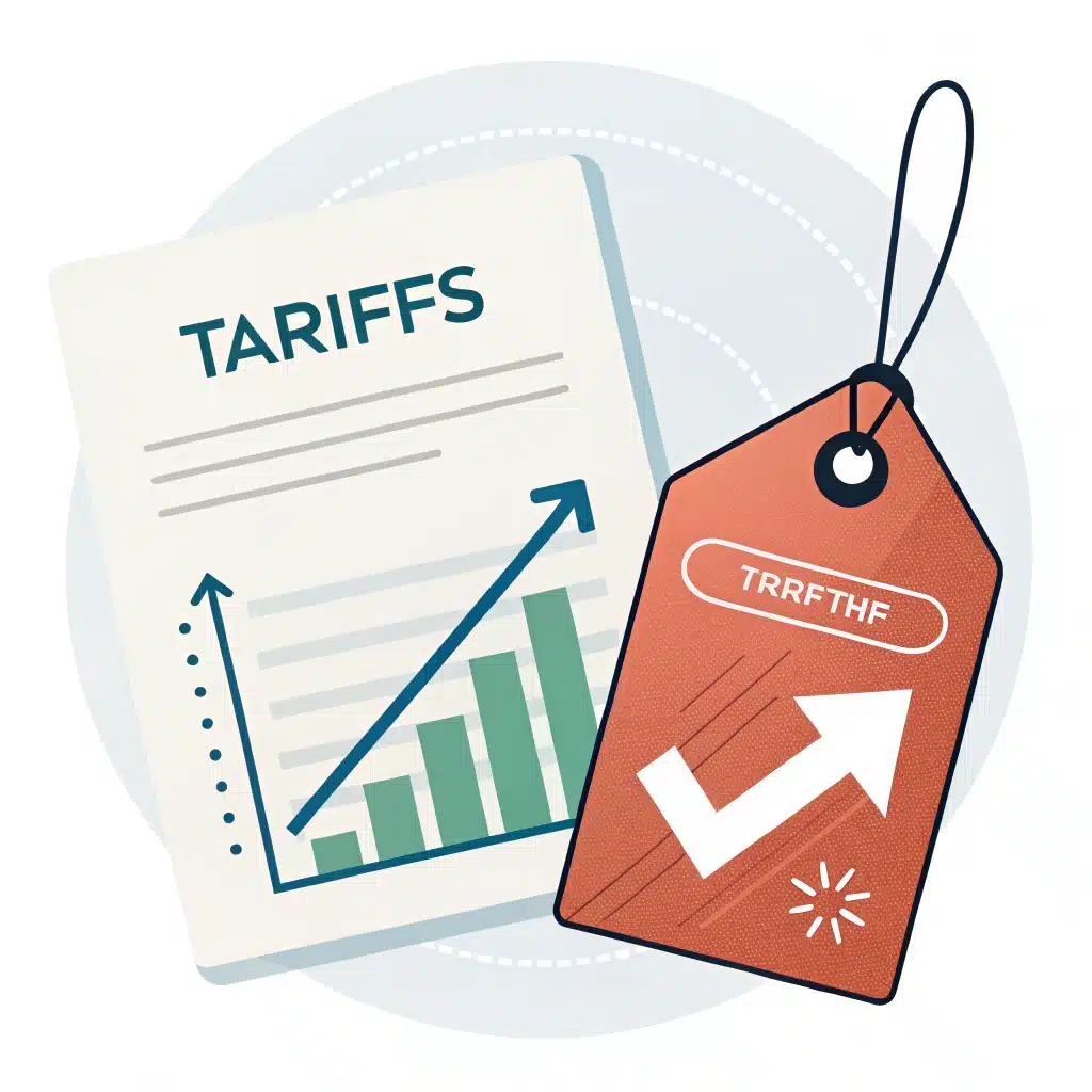 Tariffs increasing with price tag illustration.