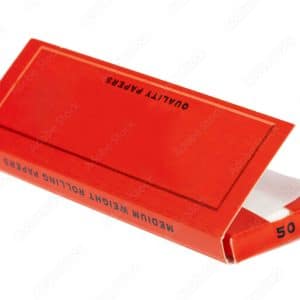 Red pack of rolling papers on white background.